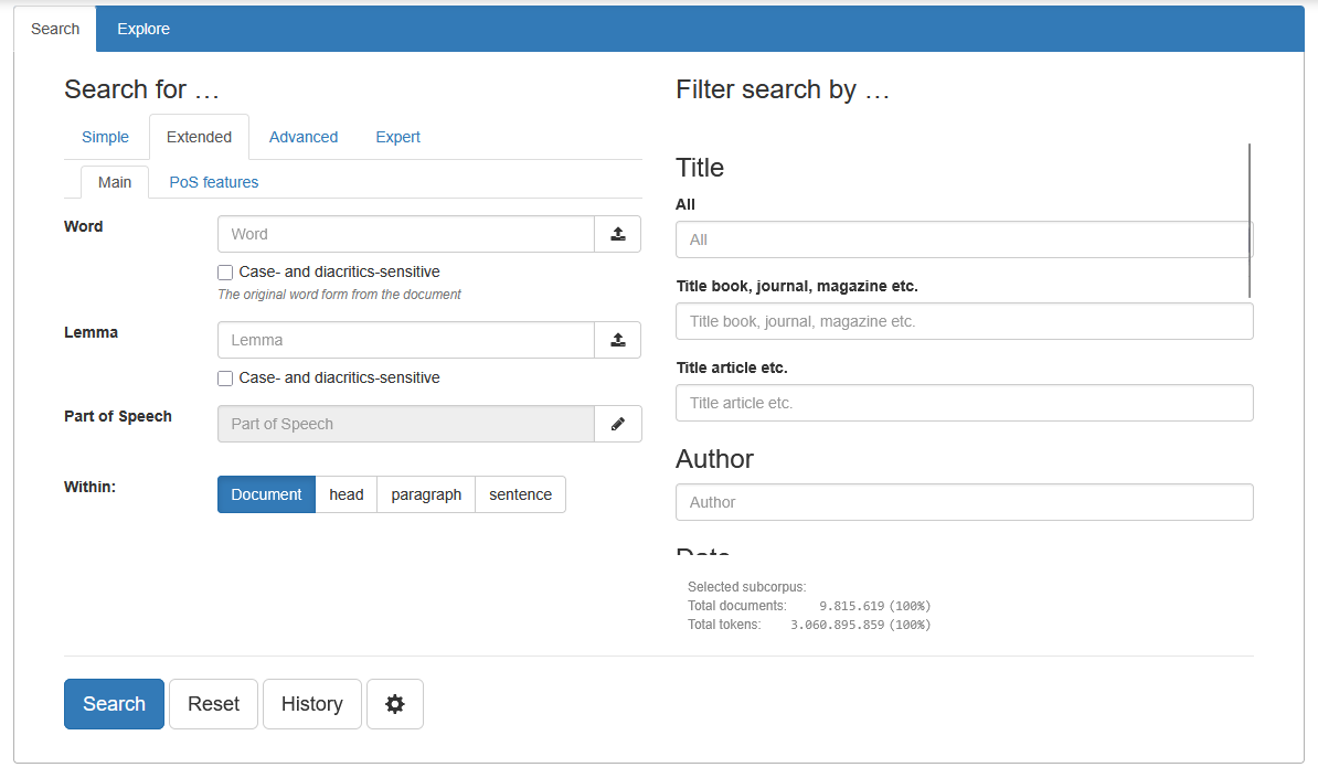 Screenshot of BlackLab Frontend